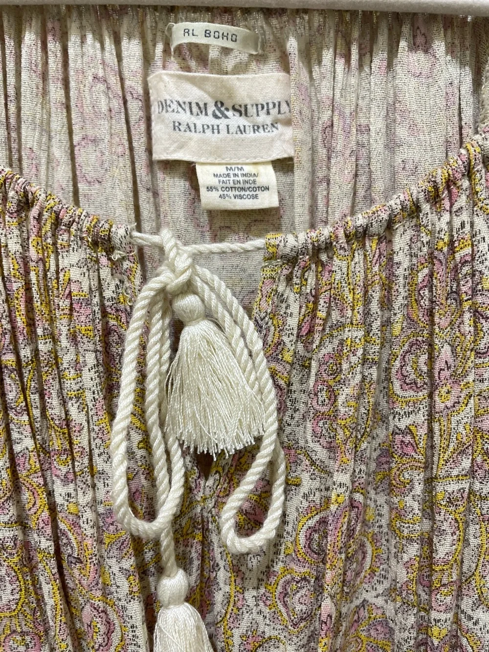 Ralph Lauren Denim & Supply Beige Paisley Tassel Tie-Neck Ruffle Blouse - Picture 4 of 6